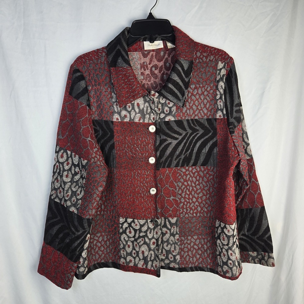 Vtg 90s Studio Works Tapestry Patchwork Paisley Blazer Jacket Large Animal Print